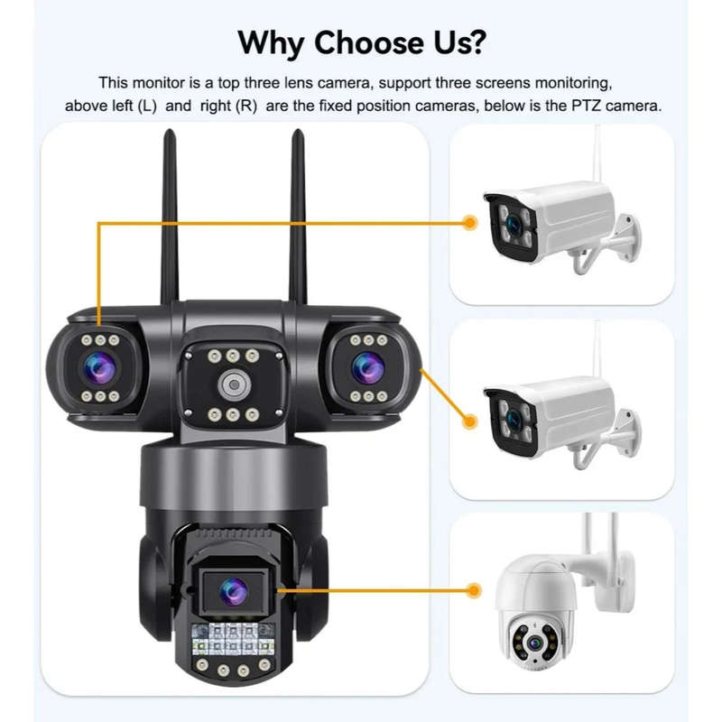 Andowl G819 4G PTZ IP 8K 12MP Security Camera with Triple Lens, Triple Screen, Motion Detection, ...