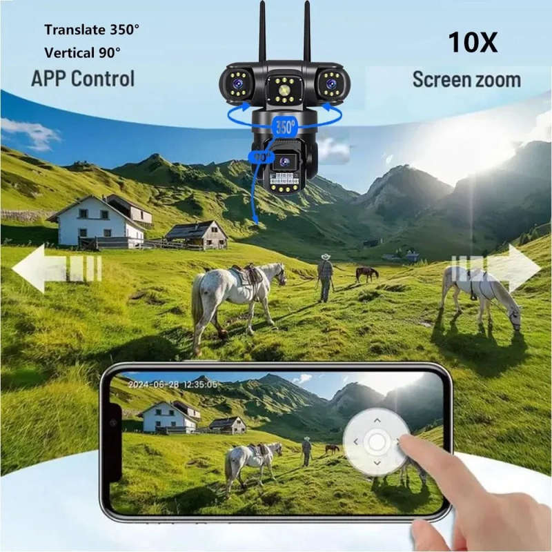 Andowl G819 4G PTZ IP 8K 12MP Security Camera with Triple Lens, Triple Screen, Motion Detection, ...