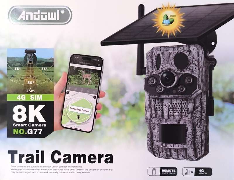 ANDOWL 8K 4G Sim Solar Powered Outdoor Bush Camera with Mobile Phone APP Remote Control (10007671)