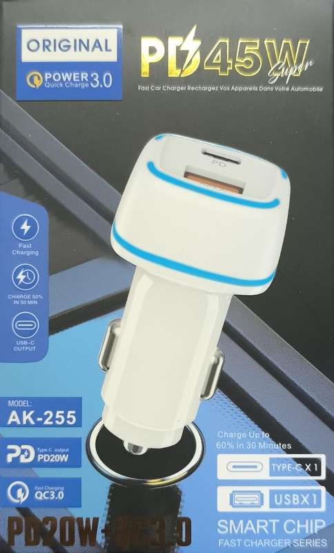 High-Speed 2Port PD20W +  QC 3.0 Car Charger with Lighter Socket