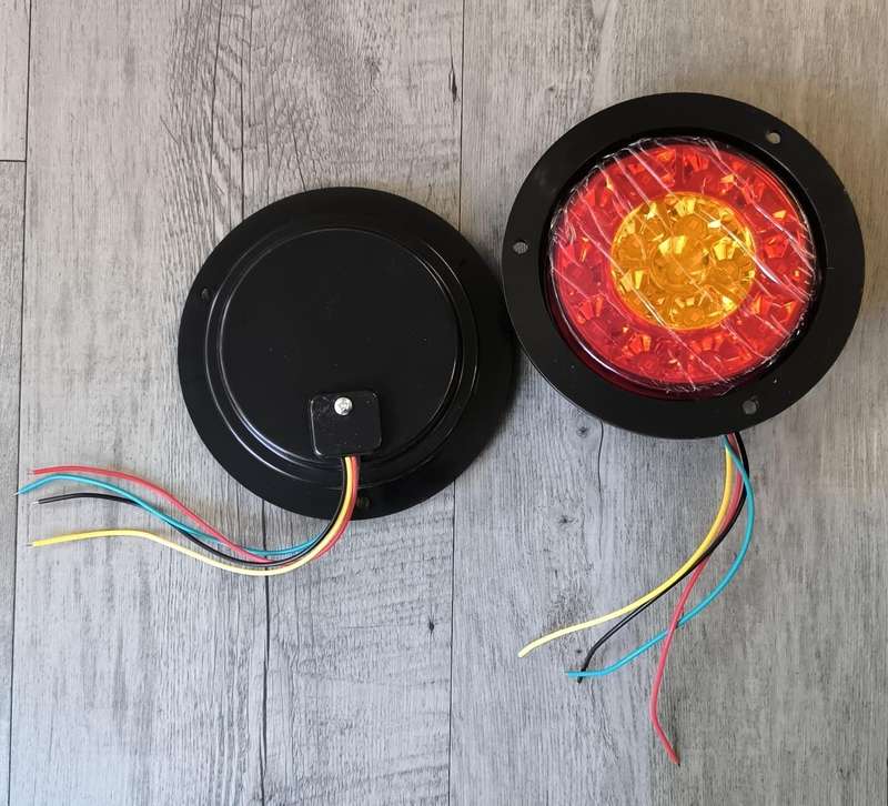 2Pcs 24v Round Truck/Trailer 16LED Rear Tail Stop Light RED + Amber