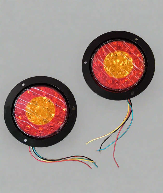 2Pcs 24v Round Truck/Trailer 16LED Rear Tail Stop Light RED + Amber