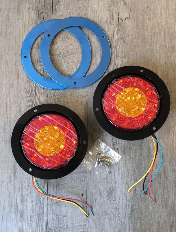 2Pcs 24v Round Truck/Trailer 16LED Rear Tail Stop Light RED + Amber