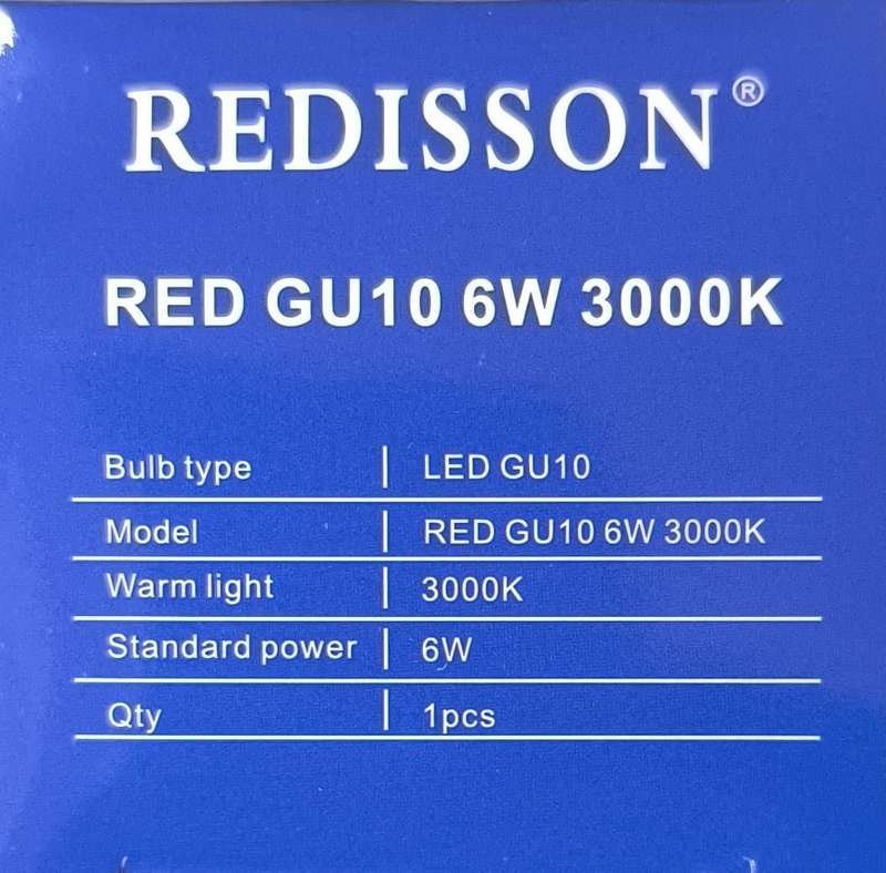 REDISSON GU10 6Watt 240vAC 3000k (Warm White) LED Downlight Bulb - Versatile Lighting Solution