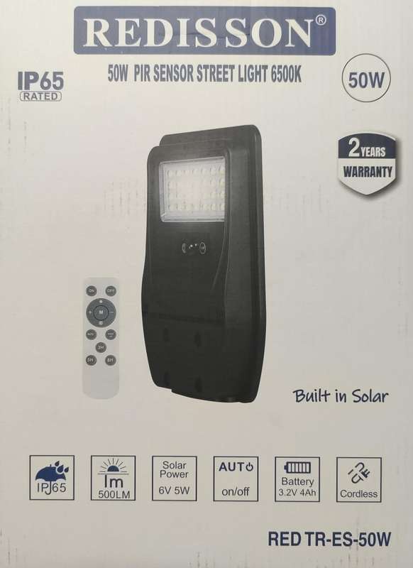 REDISSON 50W Solar-Powered LED Street Light  Energy-Efficient Outdoor Lighting Solution