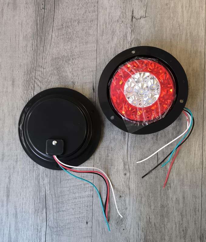 2Pcs 24v Round Truck/Trailer 16LED Rear Tail Stop Light RED + White