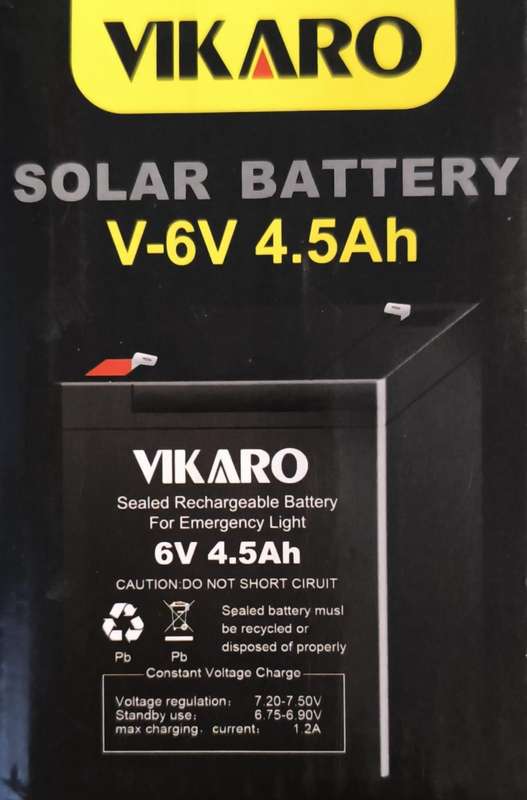 VIKARO 4.5ah 6v Rechargeable Solar Battery - High-Quality Battery for Solar-Powered Systems