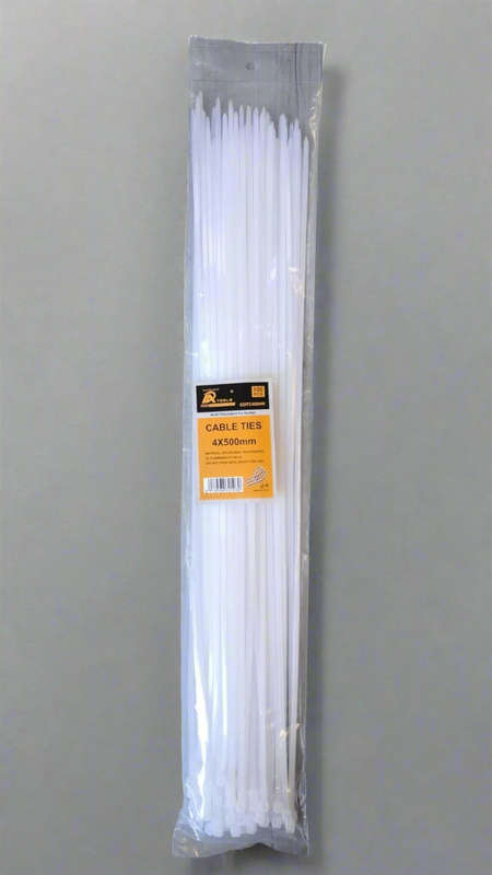 100Pieces 4x500mm (50cm) White Nylon Cable Ties