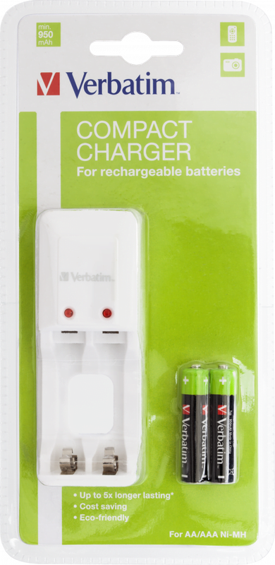Compact Battery Charger 1.2V NiMH + 2 AAA Rechargeable Batteries