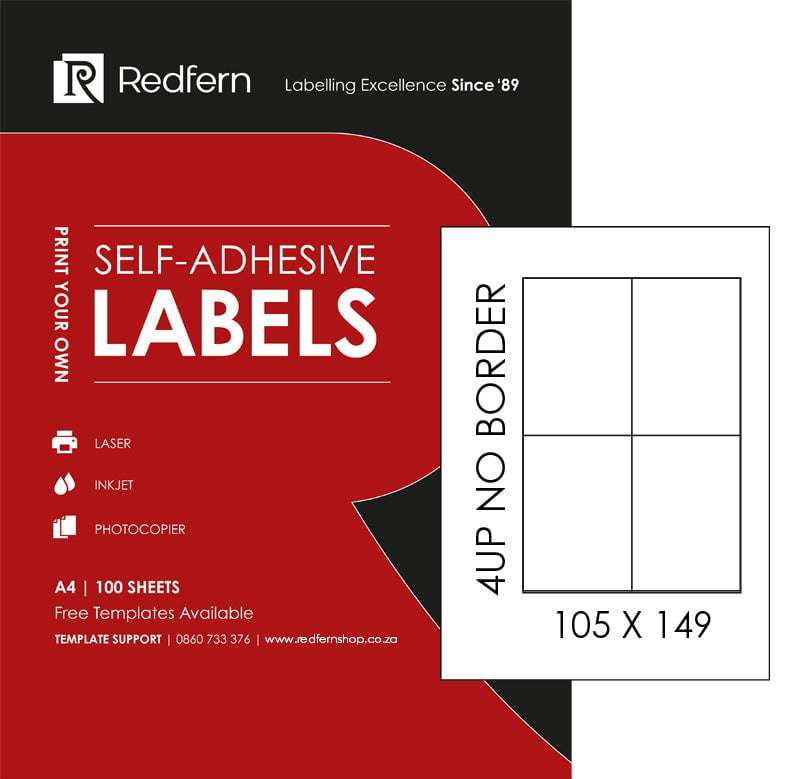 Redfern White Laser Label 4UP - 105 x 149mm (100 Sheets)