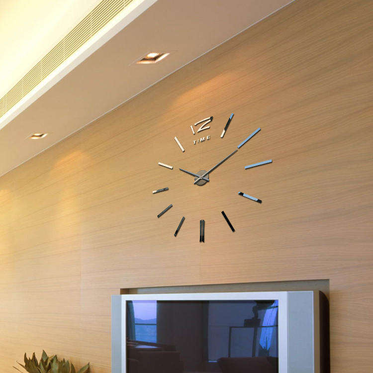 Large 3D DIY Mirror Wall Clock - Black