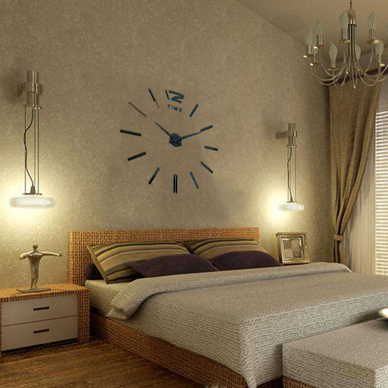 Large 3D DIY Mirror Wall Clock - Black
