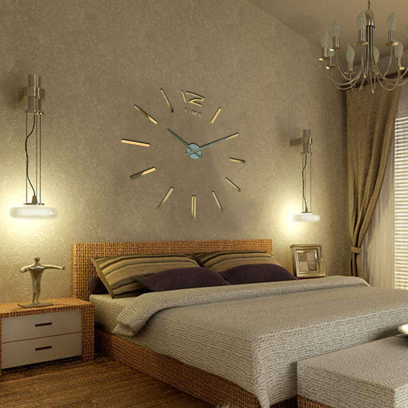 Large 3D DIY Mirror Wall Clock - Black