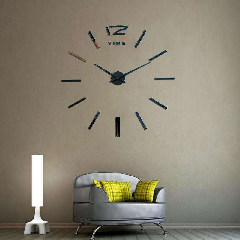 Large 3D DIY Mirror Wall Clock - Black