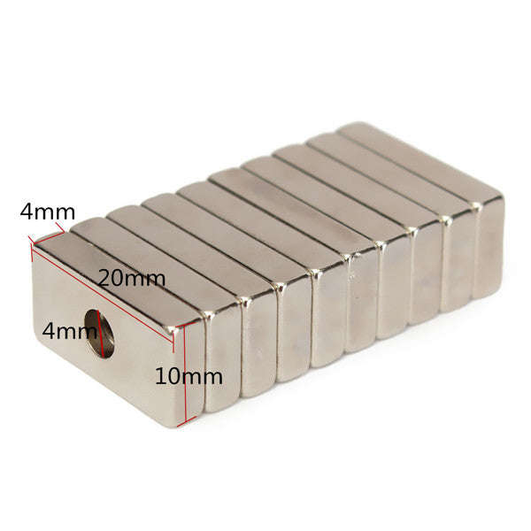 *LOCAL STOCK* 10pcs 20x10x4mm N50 Hole Block Rare Earth Neodymium Magnets
