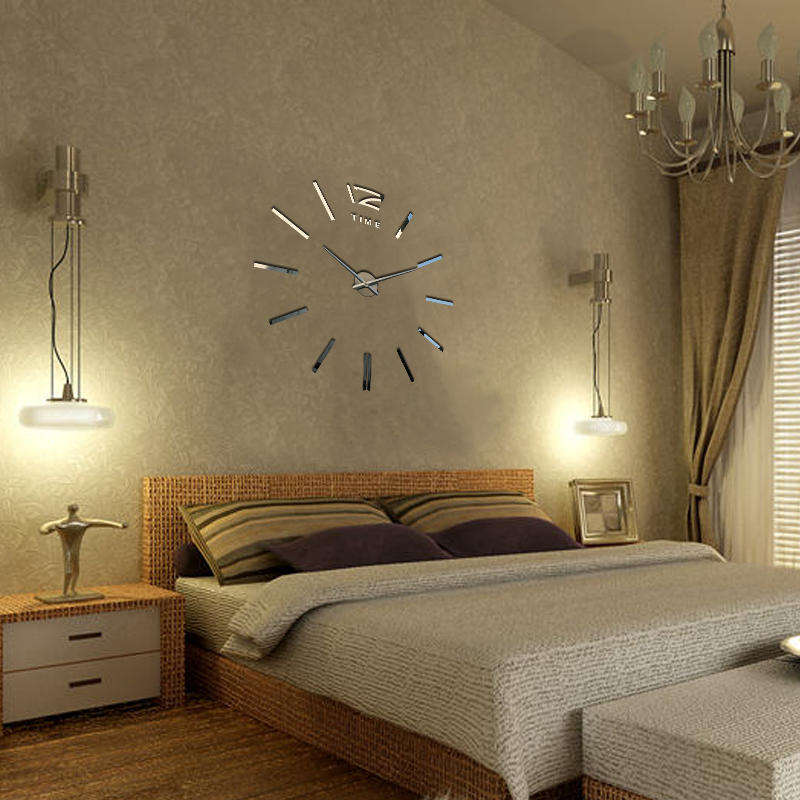 Large 3D DIY Mirror Wall Clock - Black