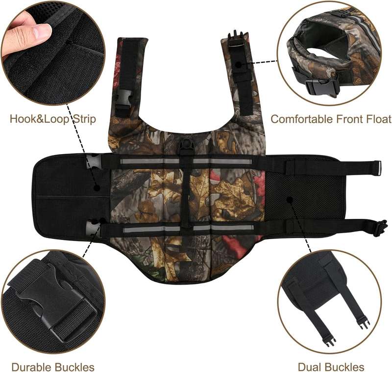 HAOCOO Dog Life Jacket Vest Saver Safety Swimsuit Preserver with Reflective Stripes (Camouflage -...