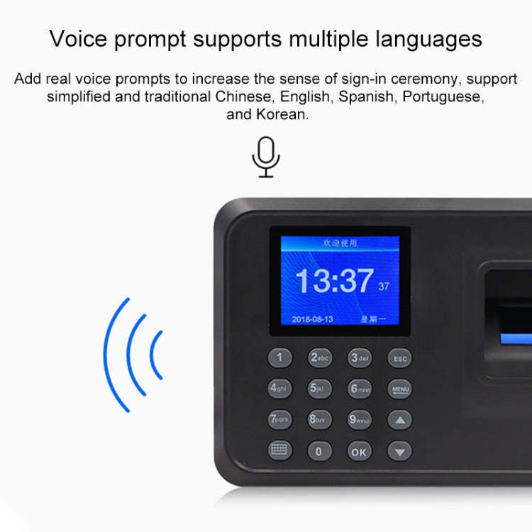 F01 Fingerprint Time Attendance Machine with 2.4 inch TFT Screen, EU Plug