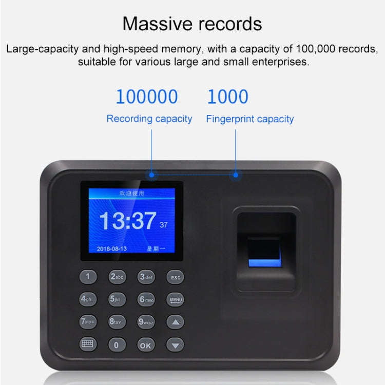 F01 Fingerprint Time Attendance Machine with 2.4 inch TFT Screen, EU Plug