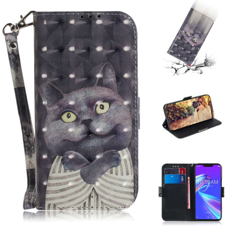 3D Colored Drawing Hug Cat Pattern Horizontal Flip Leather Case for Asus Zenfone Max (M2) ZB633KL...