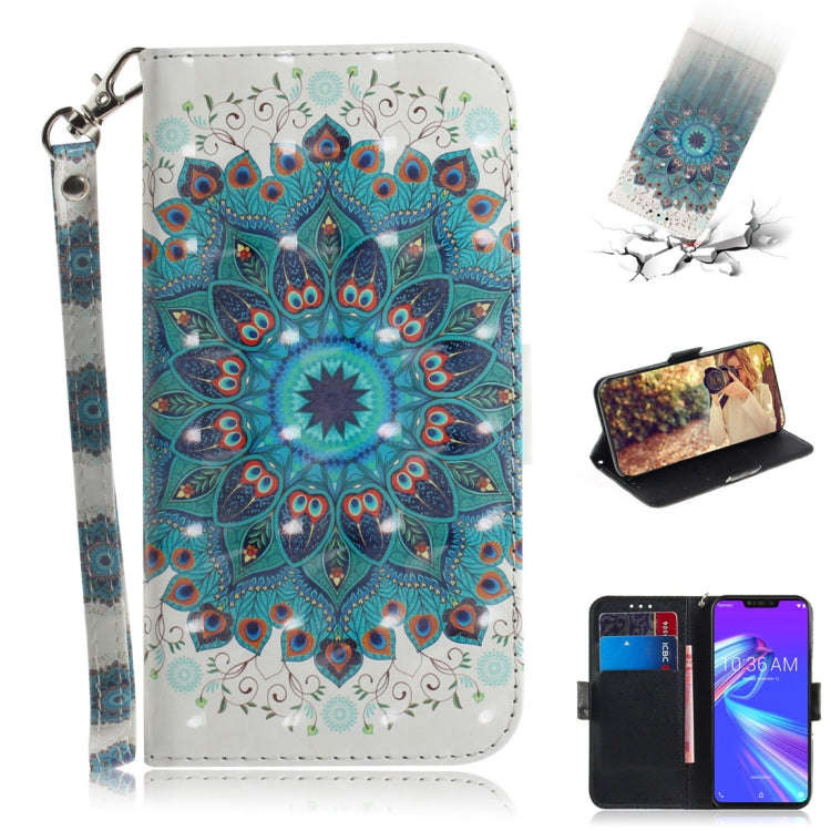 3D Colored Drawing Peacock Wreath Pattern Horizontal Flip Leather Case for Asus Zenfone Max (M2) ...