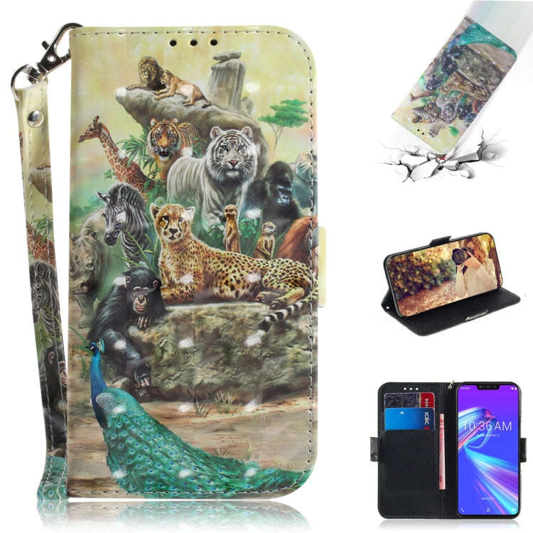 3D Colored Drawing Animals Pattern Horizontal Flip Leather Case for Asus Zenfone Max (M2) ZB633KL...