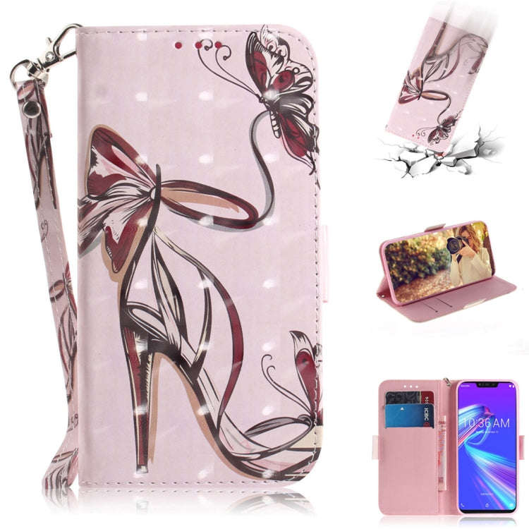 3D Colored Drawing Butterfly High-heeled Shoes Pattern Horizontal Flip Leather Case for Asus Zenf...