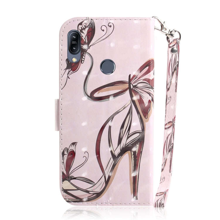 3D Colored Drawing Butterfly High-heeled Shoes Pattern Horizontal Flip Leather Case for Asus Zenf...