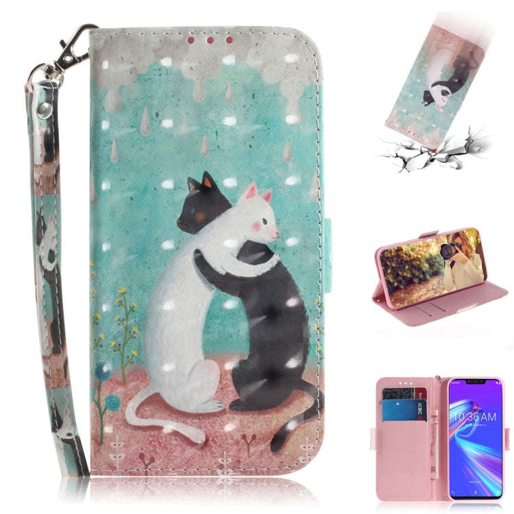3D Colored Drawing Cats Pattern Horizontal Flip Leather Case for Asus Zenfone Max (M2) ZB633KL, w...