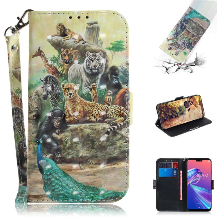 3D Colored Drawing Animals Pattern Horizontal Flip Leather Case for Asus Zenfone Max Pro (M2) ZB6...