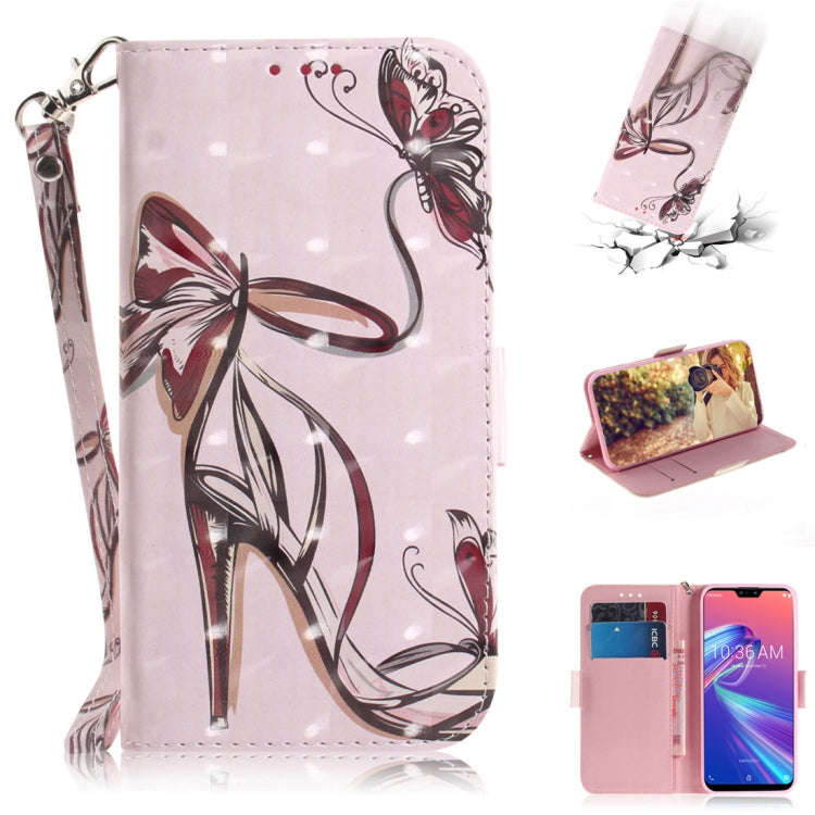 3D Colored Drawing Butterfly High-heeled Shoes Pattern Horizontal Flip Leather Case for Asus Zenf...