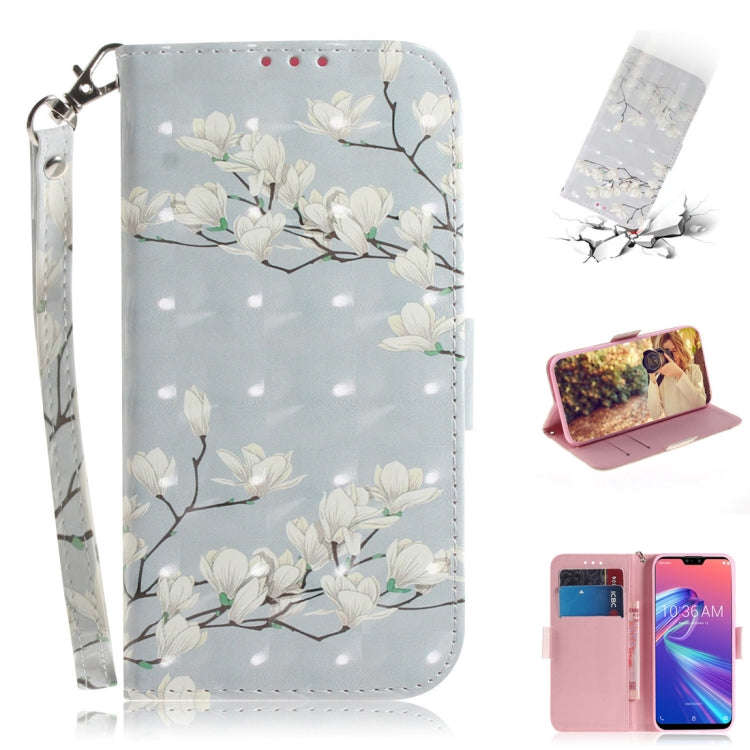3D Colored Drawing Magnolia Pattern Horizontal Flip Leather Case for Asus Zenfone Max Pro (M2) ZB...