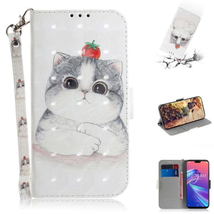3D Colored Drawing Cute Cat Pattern Horizontal Flip Leather Case for Asus Zenfone Max Pro (M2) ZB...