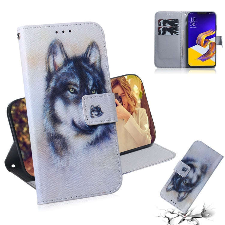 White Wolf Pattern Coloured Drawing Horizontal Flip Leather Case for Asus Zenfone 5z ZS620KL / Ze...