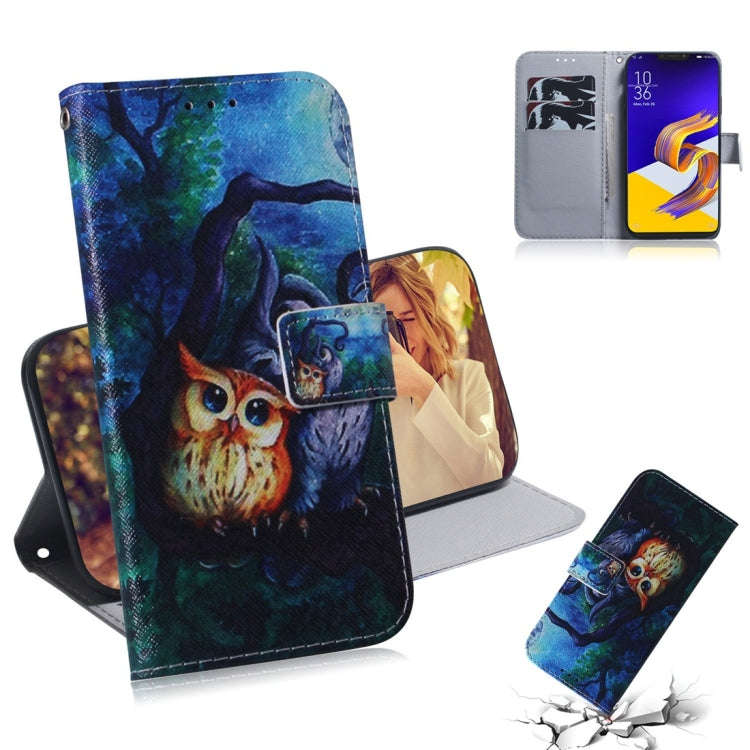 Oil Painting Owl Pattern Coloured Drawing Horizontal Flip Leather Case for Asus Zenfone 5z ZS620K...