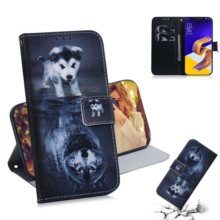 Wolf and Dog Pattern Coloured Drawing Horizontal Flip Leather Case for Asus Zenfone 5z ZS620KL / ...