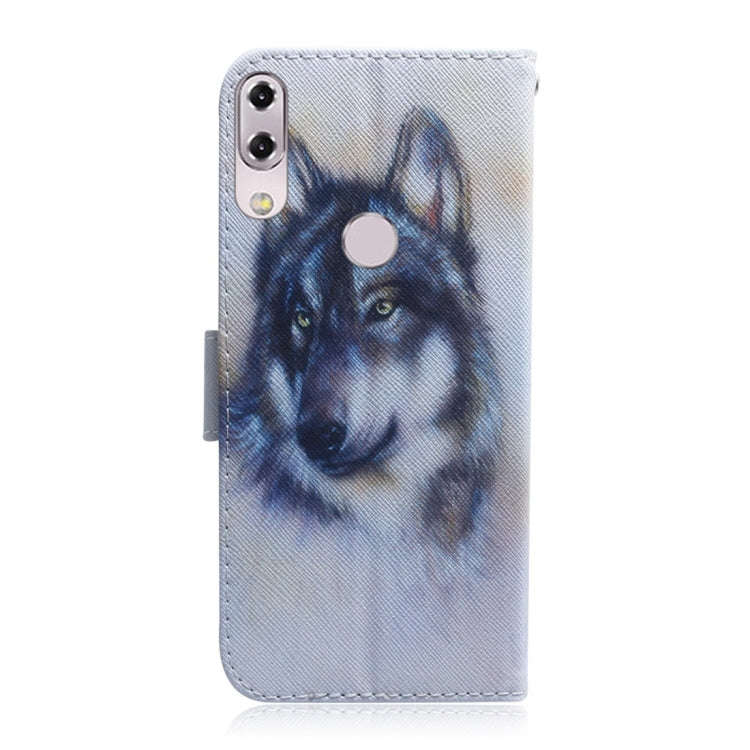 White Wolf Pattern Coloured Drawing Horizontal Flip Leather Case for Asus Zenfone 5z ZS620KL / Ze...