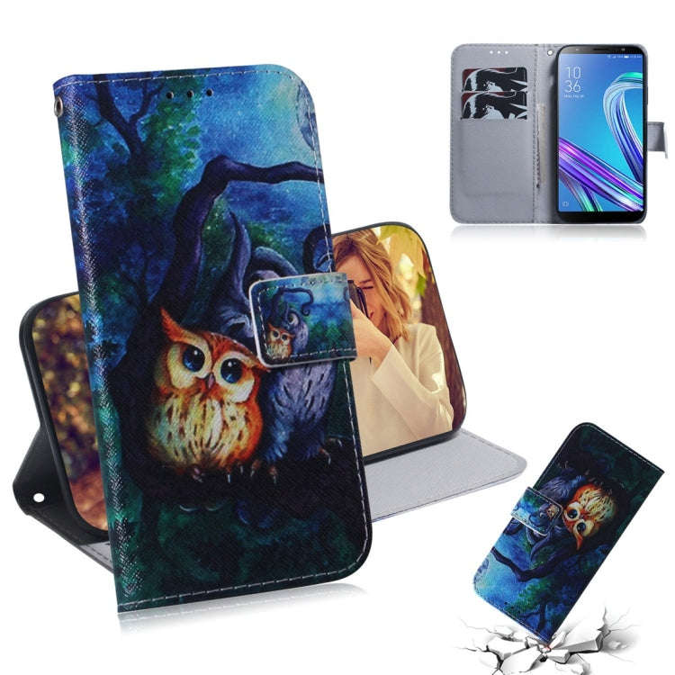 Oil Painting Owl Pattern Coloured Drawing Horizontal Flip Leather Case for Asus Zenfone Max (M1) ...