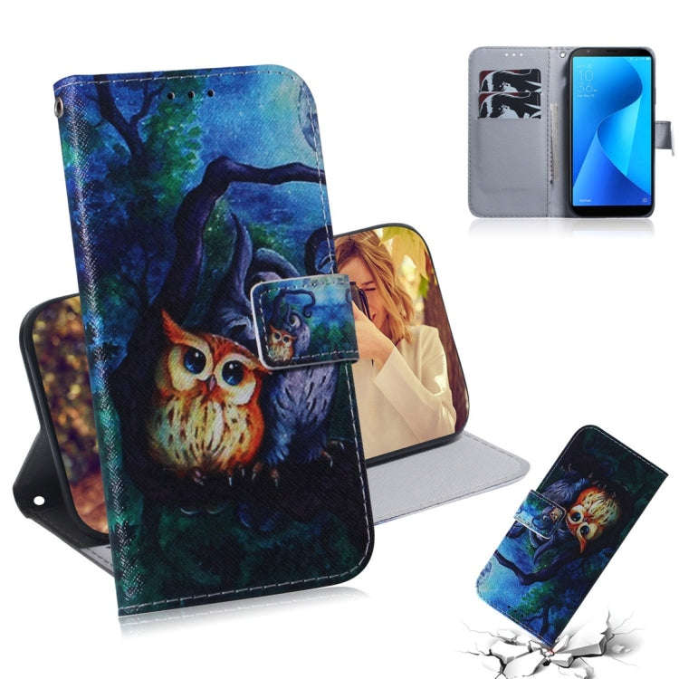 Oil Painting Owl Pattern Coloured Drawing Horizontal Flip Leather Case for Asus Zenfone Max Plus ...