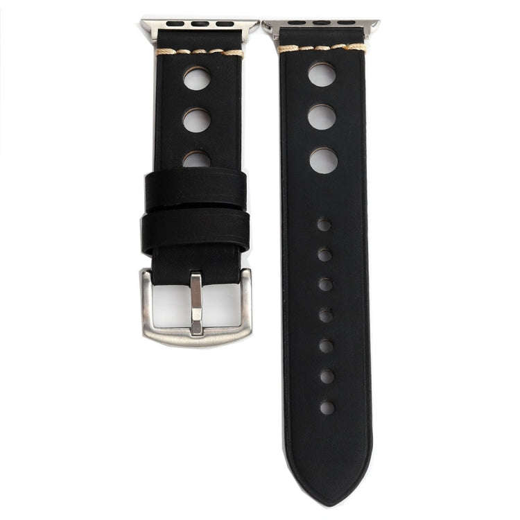 For Apple Watch Series 7 45mm / 6 & SE & 5 & 4 44mm / 42mm 3 & 2 & 1 Retro Hole Genuine Leather W...