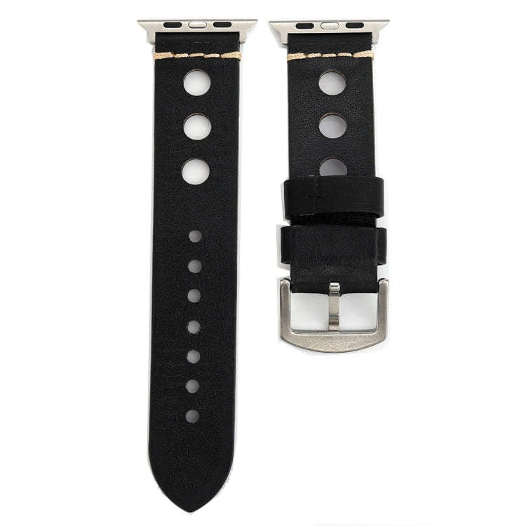 For Apple Watch Series 7 45mm / 6 & SE & 5 & 4 44mm / 42mm 3 & 2 & 1 Retro Hole Genuine Leather W...