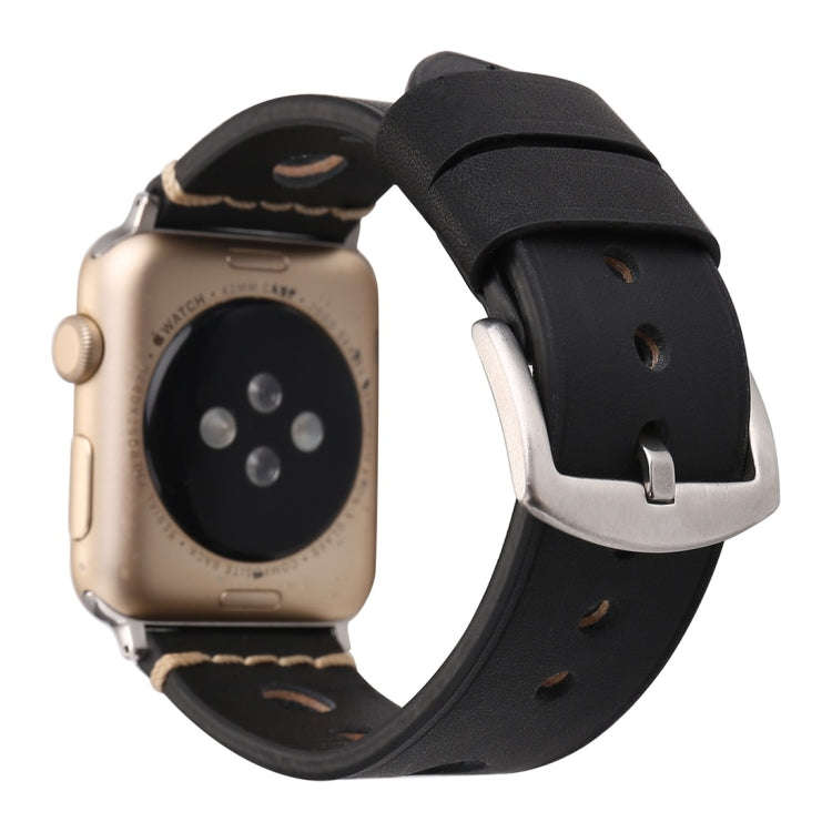 For Apple Watch Series 7 45mm / 6 & SE & 5 & 4 44mm / 42mm 3 & 2 & 1 Retro Hole Genuine Leather W...
