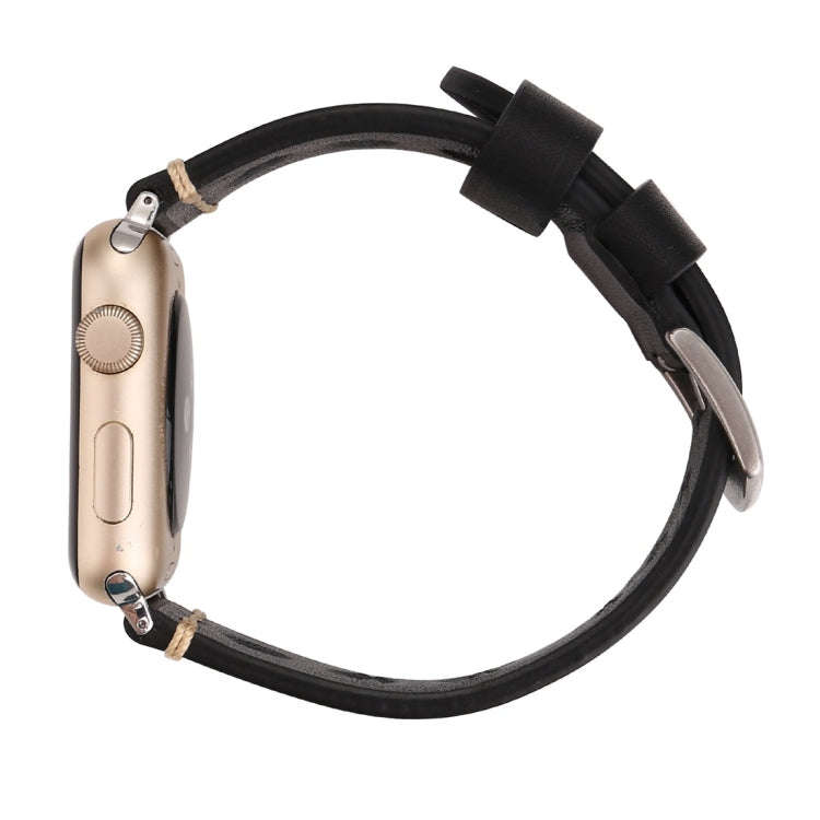 For Apple Watch Series 7 45mm / 6 & SE & 5 & 4 44mm / 42mm 3 & 2 & 1 Retro Hole Genuine Leather W...