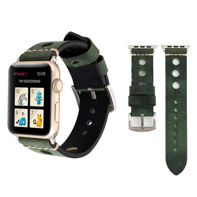 For Apple Watch Series 7 45mm / 6 & SE & 5 & 4 44mm / 42mm 3 & 2 & 1 Retro Hole Genuine Leather W...