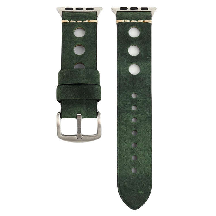 For Apple Watch Series 7 45mm / 6 & SE & 5 & 4 44mm / 42mm 3 & 2 & 1 Retro Hole Genuine Leather W...