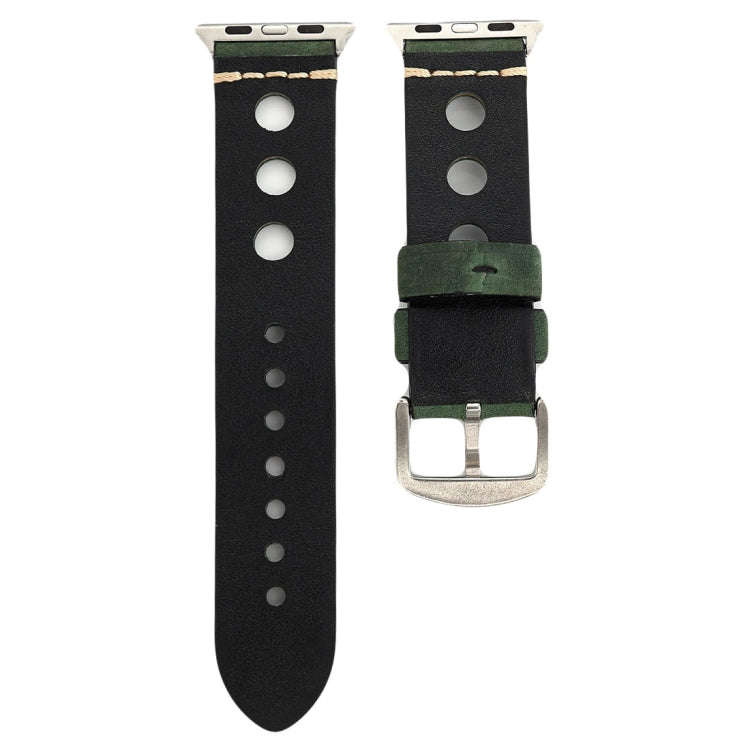 For Apple Watch Series 7 45mm / 6 & SE & 5 & 4 44mm / 42mm 3 & 2 & 1 Retro Hole Genuine Leather W...