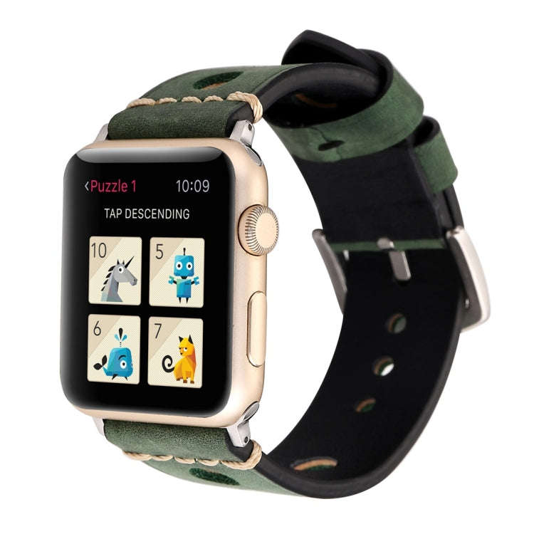 For Apple Watch Series 7 45mm / 6 & SE & 5 & 4 44mm / 42mm 3 & 2 & 1 Retro Hole Genuine Leather W...