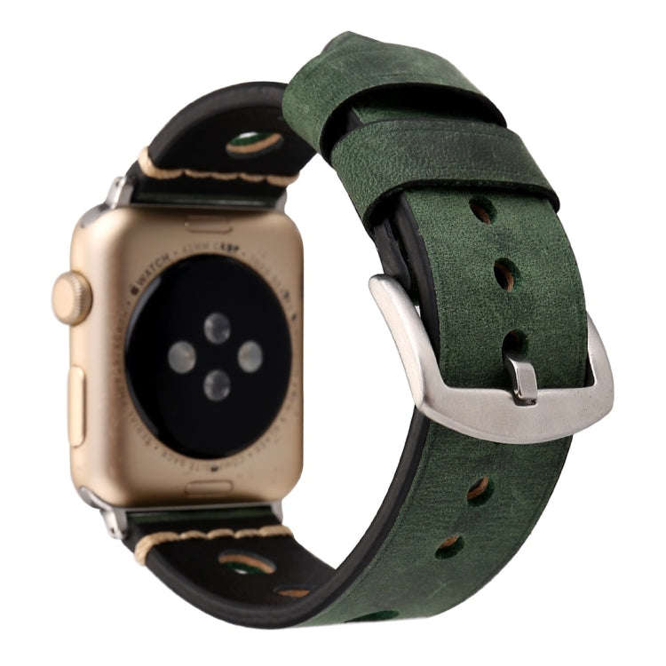 For Apple Watch Series 7 45mm / 6 & SE & 5 & 4 44mm / 42mm 3 & 2 & 1 Retro Hole Genuine Leather W...