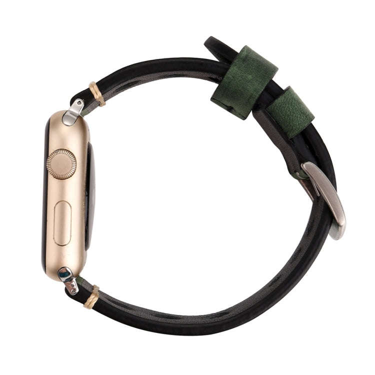 For Apple Watch Series 7 45mm / 6 & SE & 5 & 4 44mm / 42mm 3 & 2 & 1 Retro Hole Genuine Leather W...