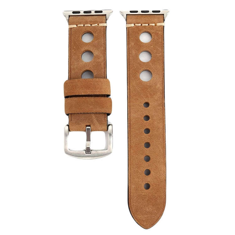 For Apple Watch Series 7 45mm / 6 & SE & 5 & 4 44mm / 42mm 3 & 2 & 1 Retro Hole Genuine Leather W...